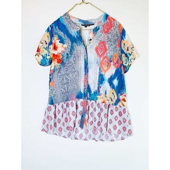 Tolani Collection Button Front Top Multicolor Wome’s Size Small Ruffle - Picture 1 of 5